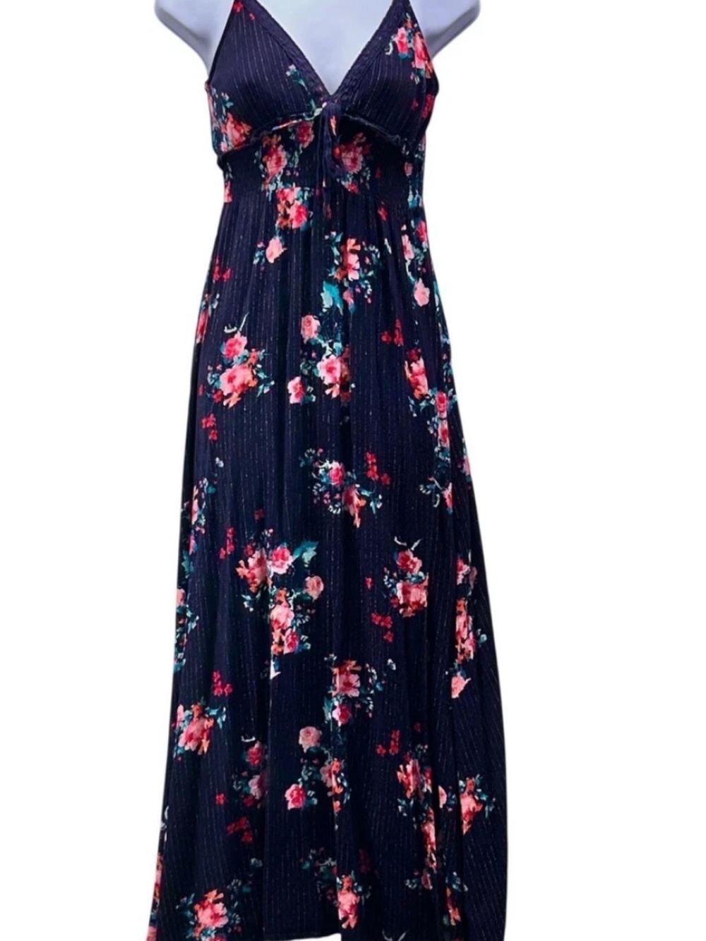 Mon Ami Navy Floral Maxi Dress with Spaghetti Straps